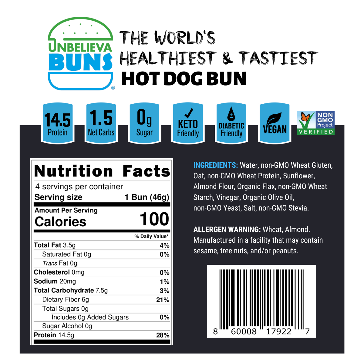 bunbun☆ 2 Bags of High Protein, Low-Carb Hot Dog Buns (12 Total Buns