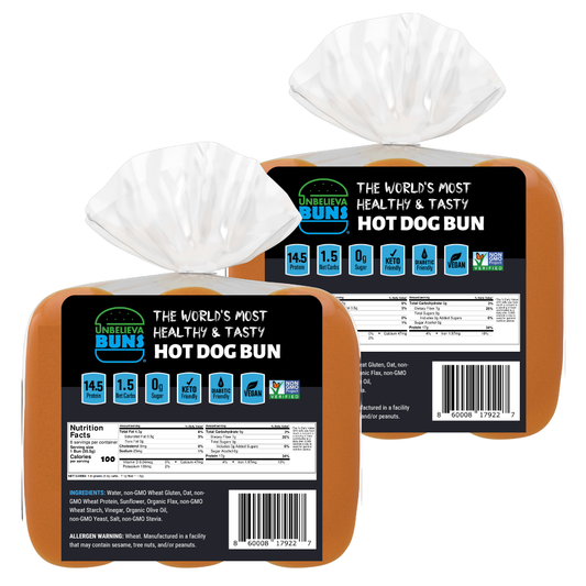 2 Bags of High Protein, Low-Carb Hot Dog Buns (12 Total Buns)