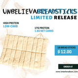 UnbelievaBreadsticks - High Protein, Low-Carb Bread Sticks (1 Square of 18 Sticks per Bag)