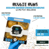 Bougie Buns - Sesame Seeded UnbelievaBuns - High Protein, Low-Carb Bread Buns (4 Total Buns)